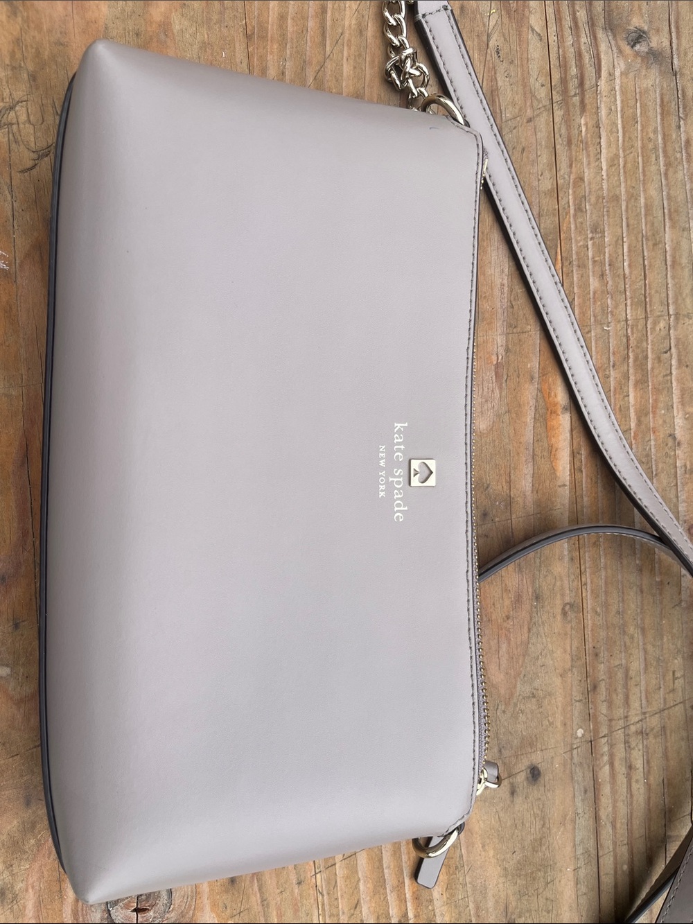 kate spade Pale Gray Leather Crossbody with Gold Accent